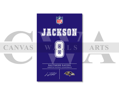 Lamar Jackson Jersey Canvas Wall Art NFL Jersey Poster Print Sports Canvas Wall Art