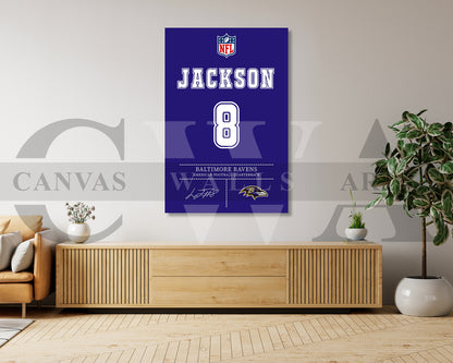 Lamar Jackson Jersey Canvas Wall Art NFL Jersey Poster Print Sports Canvas Wall Art