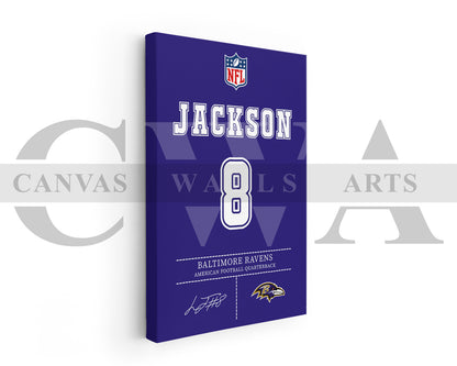 Lamar Jackson Jersey Canvas Wall Art NFL Jersey Poster Print Sports Canvas Wall Art