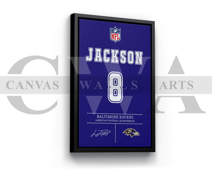 Lamar Jackson Jersey Canvas Wall Art NFL Jersey Poster Print Sports Canvas Wall Art