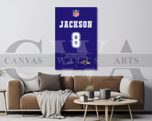 Lamar Jackson Jersey Canvas Wall Art NFL Jersey Poster Print Sports Canvas Wall Art