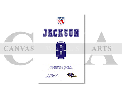 Lamar Jackson Jersey Canvas Wall Art NFL Jersey Poster Print American Football Canvas Wall Art