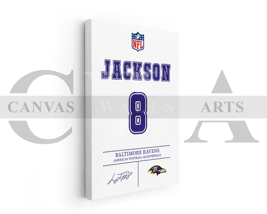 Lamar Jackson Jersey Canvas Wall Art NFL Jersey Poster Print American Football Canvas Wall Art