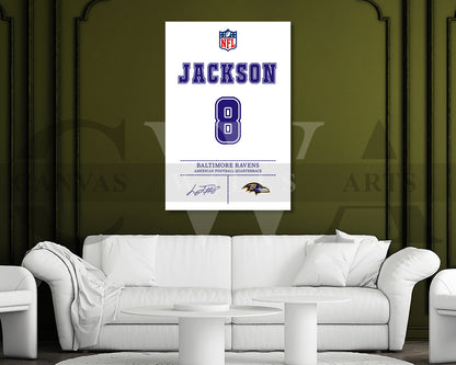Lamar Jackson Jersey Canvas Wall Art NFL Jersey Poster Print American Football Canvas Wall Art