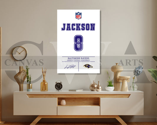 Lamar Jackson Jersey Canvas Wall Art NFL Jersey Poster Print American Football Canvas Wall Art