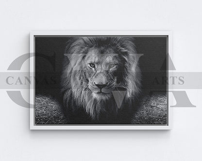Lion Black and White Canvas Wall Art Animal Poster Print