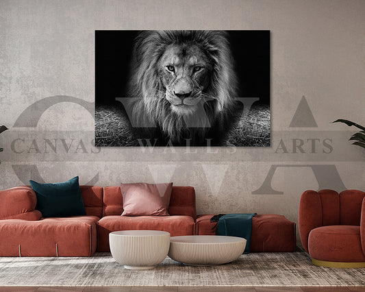 Lion Black and White Canvas Wall Art Animal Poster Print