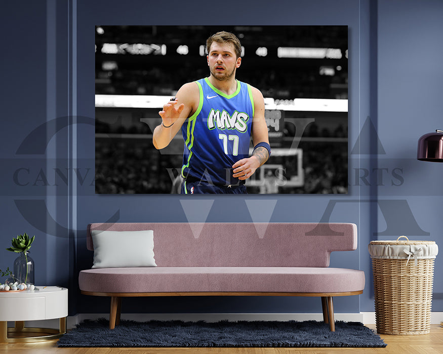 Luka Doncic Black & White Canvas Art Basketball Canvas Wall Art