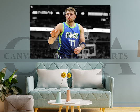 Luka Doncic Black & White Canvas Art Basketball Canvas Wall Art