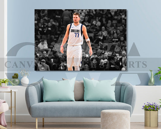 Luka Doncic Black & White Canvas Art Basketball Canvas Wall Art