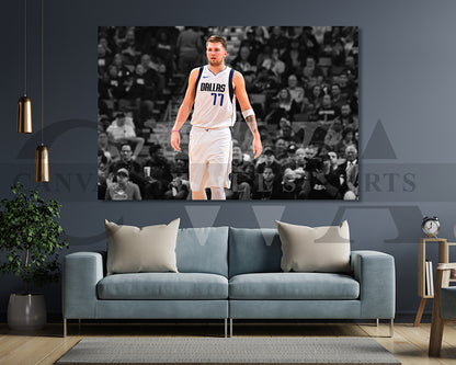 Luka Doncic Black & White Canvas Art Basketball Canvas Wall Art
