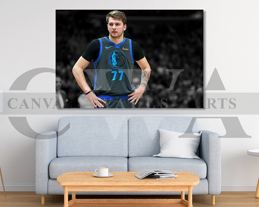 Luka Doncic Black & White Canvas Art Basketball Canvas Wall Art