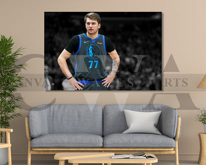 Luka Doncic Black & White Canvas Art Basketball Canvas Wall Art