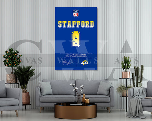 Matthew Stafford Jersey Canvas Wall Art NFL Jersey Poster Print Sports Canvas Print