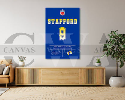 Matthew Stafford Jersey Canvas Wall Art NFL Jersey Poster Print Sports Canvas Print