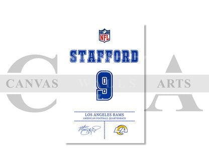 Matthew Stafford Jersey Canvas Wall Art NFL Jersey Poster Print Sports Canvas Frame Ready To Hang