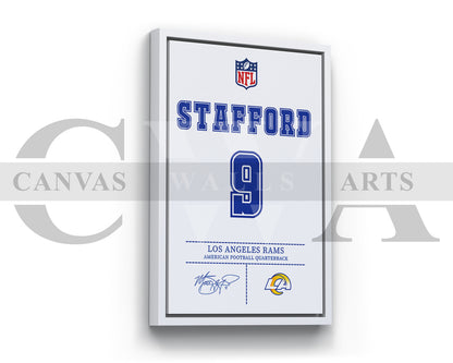Matthew Stafford Jersey Canvas Wall Art NFL Jersey Poster Print Sports Canvas Frame Ready To Hang