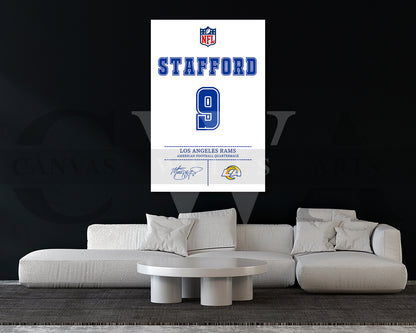 Matthew Stafford Jersey Canvas Wall Art NFL Jersey Poster Print Sports Canvas Frame Ready To Hang