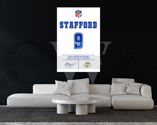Matthew Stafford Jersey Canvas Wall Art NFL Jersey Poster Print Sports Canvas Frame Ready To Hang