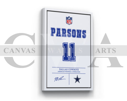 Micah Parsons Jersey Canvas Wall Art NFL Jersey Poster Print American Football Canvas Print