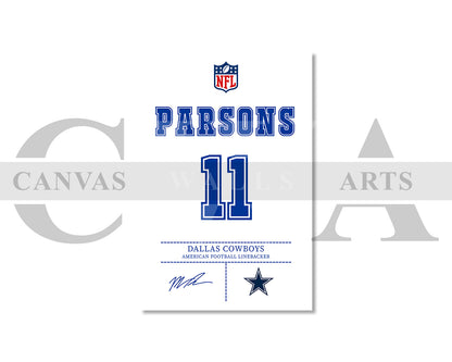 Micah Parsons Jersey Canvas Wall Art NFL Jersey Poster Print American Football Canvas Print