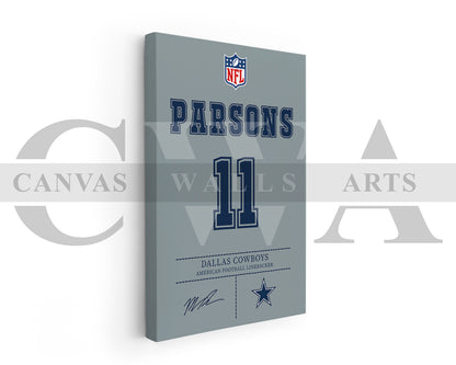 Micah Parsons Jersey Canvas Wall Art NFL Jersey Poster Print Sports Canvas Frame Ready To Hang