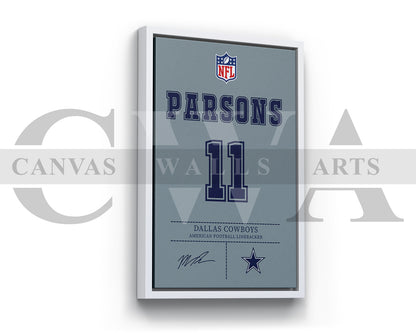 Micah Parsons Jersey Canvas Wall Art NFL Jersey Poster Print Sports Canvas Frame Ready To Hang