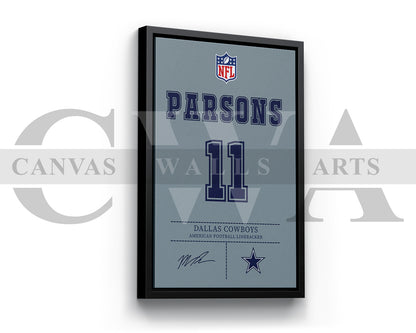 Micah Parsons Jersey Canvas Wall Art NFL Jersey Poster Print Sports Canvas Frame Ready To Hang