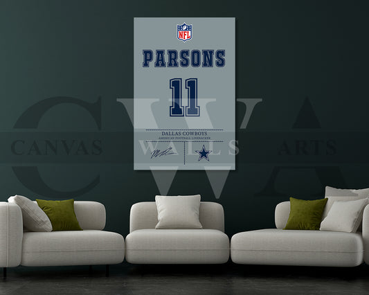 Micah Parsons Jersey Canvas Wall Art NFL Jersey Poster Print Sports Canvas Frame Ready To Hang