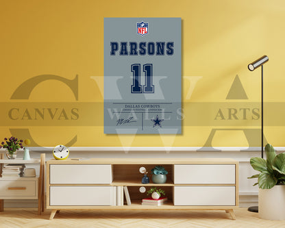 Micah Parsons Jersey Canvas Wall Art NFL Jersey Poster Print Sports Canvas Frame Ready To Hang