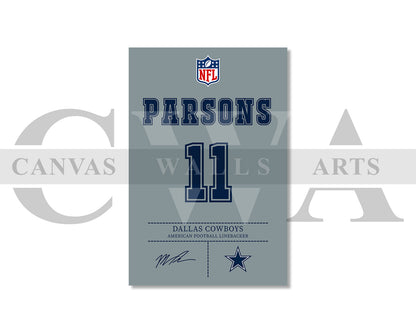 Micah Parsons Jersey Canvas Wall Art NFL Jersey Poster Print Sports Canvas Frame Ready To Hang