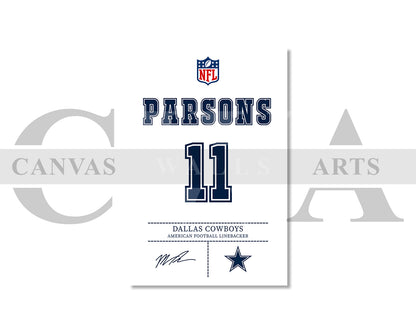 Micah Parsons Jersey Canvas Wall Art NFL Jersey Poster Print American Football Jersey Canvas Print