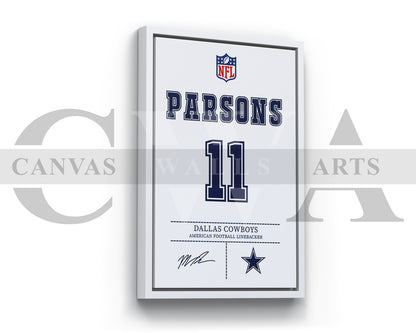 Micah Parsons Jersey Canvas Wall Art NFL Jersey Poster Print American Football Jersey Canvas Print