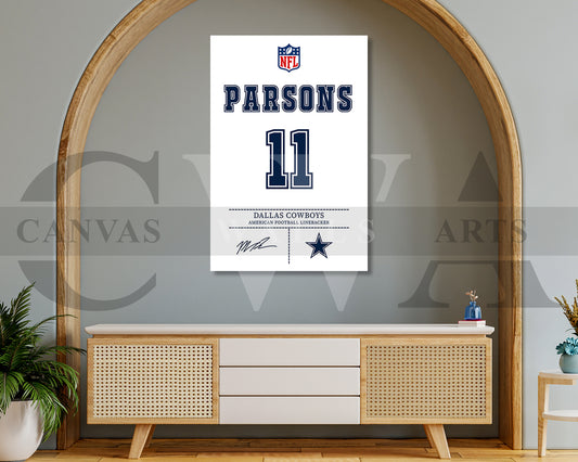 Micah Parsons Jersey Canvas Wall Art NFL Jersey Poster Print American Football Jersey Canvas Print