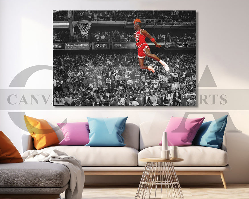 Michael Jordan Black & White Canvas Art Basketball Canvas Wall Art