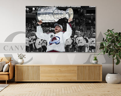 Nathan MacKinnon Black & White Canvas Art Ice hockey Canvas Wall Art