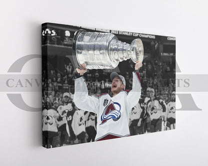 Nathan MacKinnon Black & White Canvas Art Ice hockey Canvas Wall Art