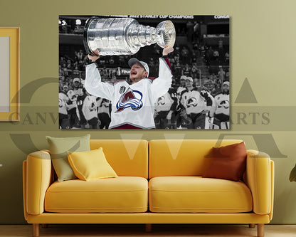 Nathan MacKinnon Black & White Canvas Art Ice hockey Canvas Wall Art