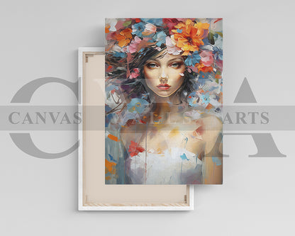 Painting of Beautiful Woman and Flowers Canvas Art