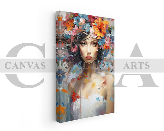 Painting of Beautiful Woman and Flowers Canvas Art
