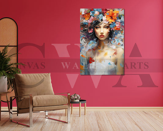 Painting of Beautiful Woman and Flowers Canvas Art