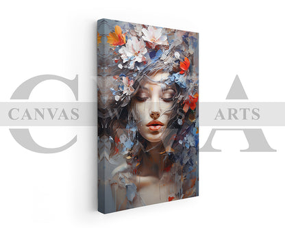 Painting of Beautiful Woman and Flowers Canvas Print