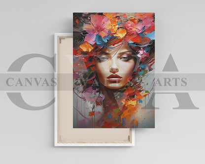 Painting of Beautiful Woman and Flowers Canvas Wall Art