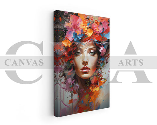 Painting of Beautiful Woman and Flowers Canvas Wall Art
