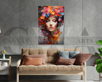 Painting of Beautiful Woman and Flowers Canvas Wall Art
