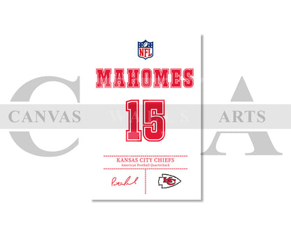 Patrick Mahomes Jersey Canvas Wall Art NFL Jersey Poster Print Sports Canvas Print