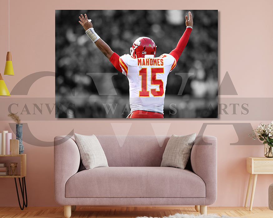 Patrick Mahomes Black & White Canvas Art American Football Canvas Wall Art