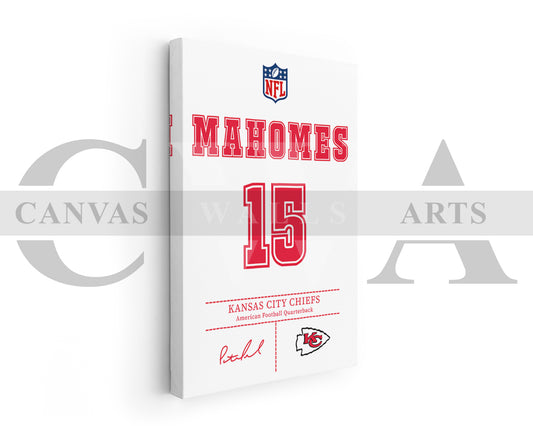 Patrick Mahomes Jersey Canvas Wall Art NFL Jersey Poster Print Sports Canvas Print
