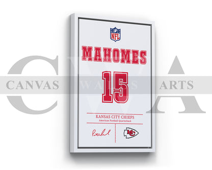 Patrick Mahomes Jersey Canvas Wall Art NFL Jersey Poster Print Sports Canvas Print
