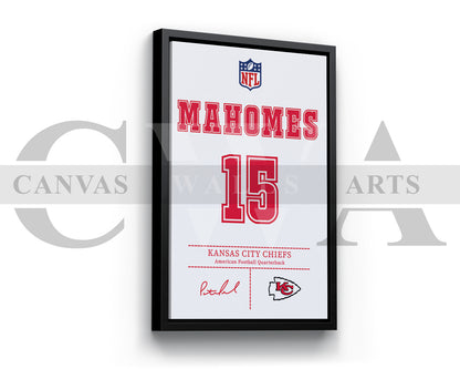 Patrick Mahomes Jersey Canvas Wall Art NFL Jersey Poster Print Sports Canvas Print
